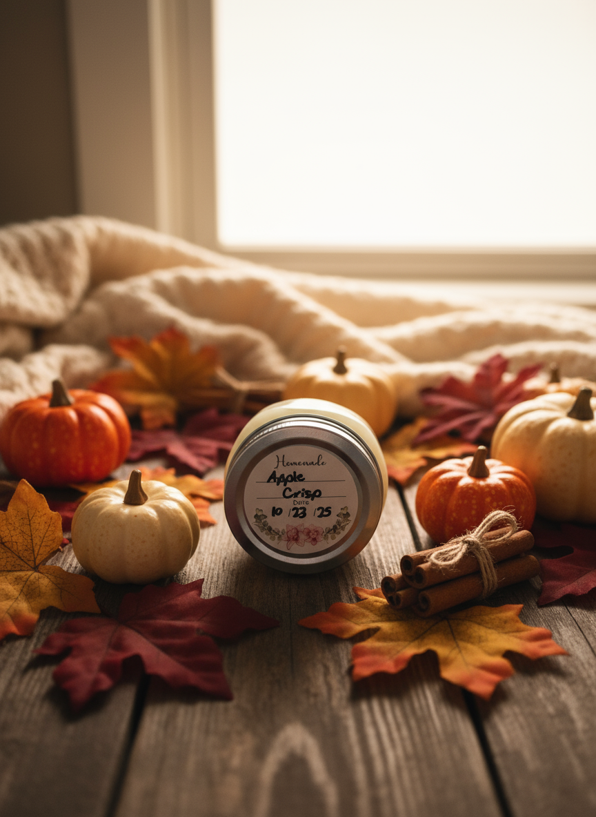 Apple Crisp candle with autumn background